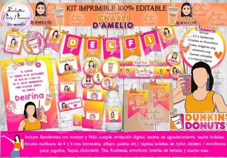 Kit Imprimible Charli Damelio Dunkin Donuts 100% Editable