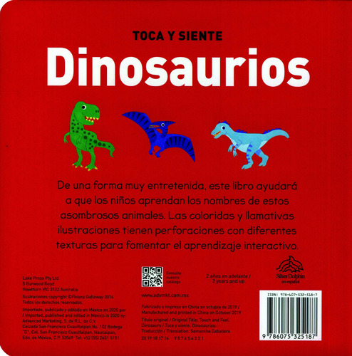 Toca Y Siente: Dinosaurios, de Galloway, Fhiona. Serie Toca Y Siente: Los  Colores Editorial Silver Dolphin (en español), tapa dura en español, 2020 |  Meses sin intereses