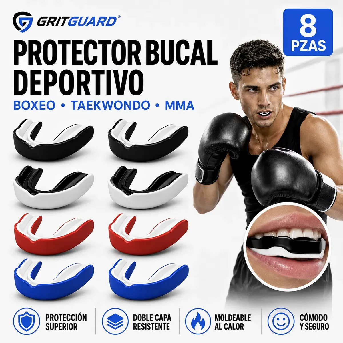 OKAYOMEX Protectores Bucales Boxeo Taekwondo Mma 8 Piezas Moldeables Protector Bucal Deportivo Para Adultos Y Niños Protección Dental Artes Marciales Muay Thai Karate Deportes De Contacto