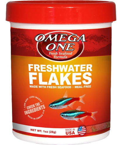 Omega One Freshwater Flakes 28g Alimento Para Peces Tropicales En Hojuelas A Base De Salmon Algas Marinas Frescas Y Ajo Rico En Omega 3 Y 6 Colores Vibrantes
