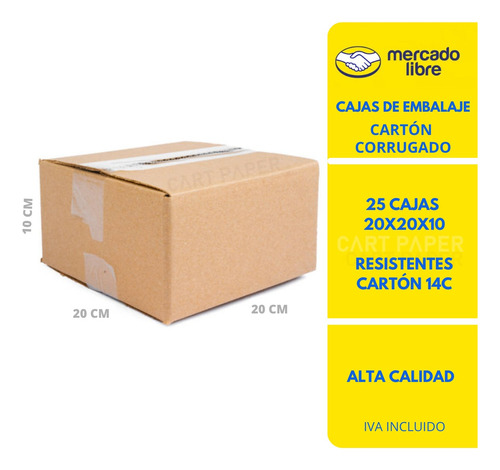 Cajas De Carton 20x20x10  Pack 25 Cajas Embalaje Corrugado