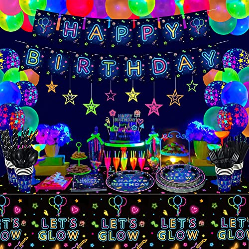 230 Piezas Let?s Glow Neon Party Supplies Glow Party Vajilla