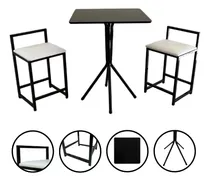 Comprar Jogo Bistro Mesa Baixa 2 Banquetas Quadradas Industriais 