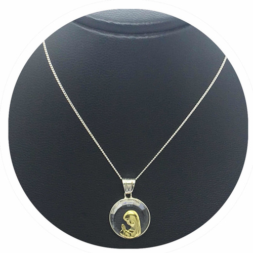 Imagen 1 de 9 de Cadena Y Dije Virgen Niña Cristal Plata 925 Y Oro (i5877.1)