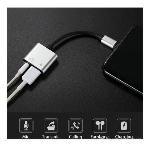 Yilan 2 en 1 USB tipo C cable de carga rápida a 3,5 mm adaptador de audio jack para auriculares convertidor de audio y carga plata Adaptador de audio 2 en 1 USB-C a 3,5 mm 