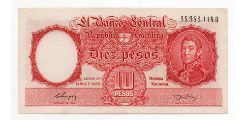 Billete Argentina 10 Pesos Moneda Nacional Bottero 1952 Mb+