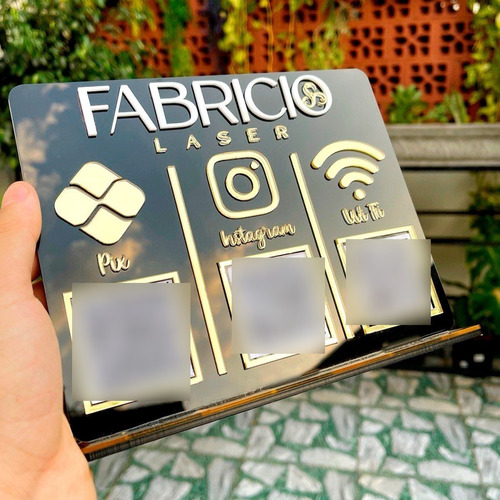 Placa Qr Code Acrílico Preto Personalizada Pix Whats Insta