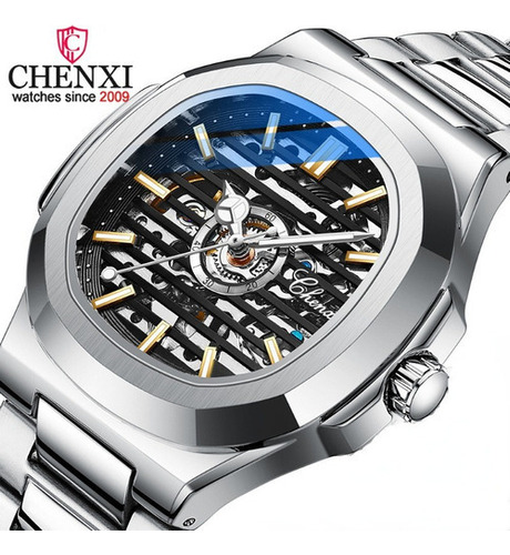 Relógios luminosos mecânicos Chenxi Fashion, cor de moldura branca/preta
