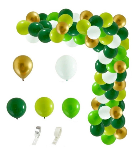 Arco Organico Deco Globos Verdes Blanco Y Dorado