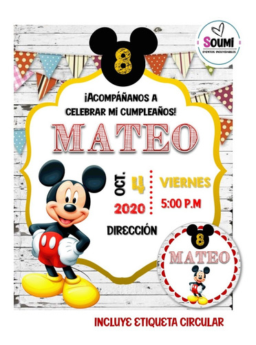 Invitación Mickey Mouse Digital Personalizada