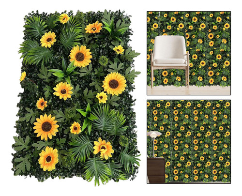 Panel De Pared De Césped Artificial Con Flores, Girasol
