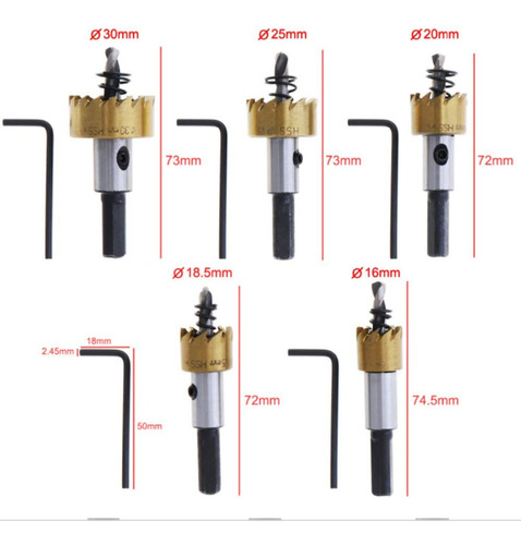 Set Mecha Copa De Acero Rápido 5 Pc Para Metales Hss S.