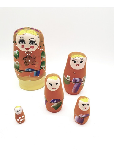 Boneca Matryoshka Russa Laranja 5 Peças Madeira