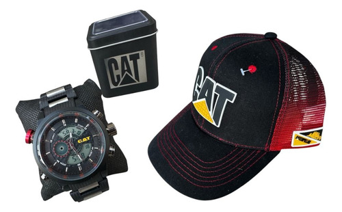 Reloj P Caballero Cat Análogo/digital Y Gorra Estuche Gratis Negro Negro