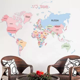 Vinil Decorativo Mapa Mundial Mapamundi Sala Habitación
