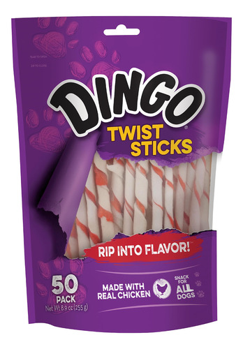 Dingo Twist Sticks 50 Unidades, Cuero Crudo Para Perros, Hec