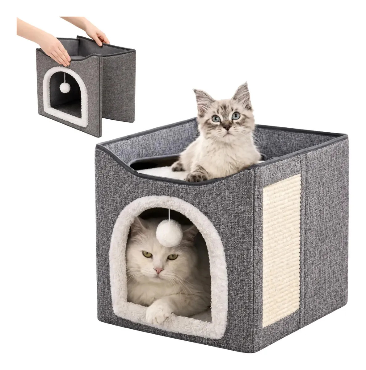 Casinha Cama Dobrável Portátil Arranhador Bolinha Cães Gatos