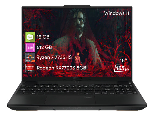 Notebook Asus Tuf A16 R7 16gb 512gb Ssd Rx7700s 8gb 16 W11 Color Negro