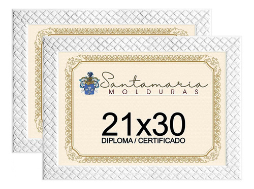  Kit 2 Molduras Diploma A4 21x30 3cm Relevo Branco 