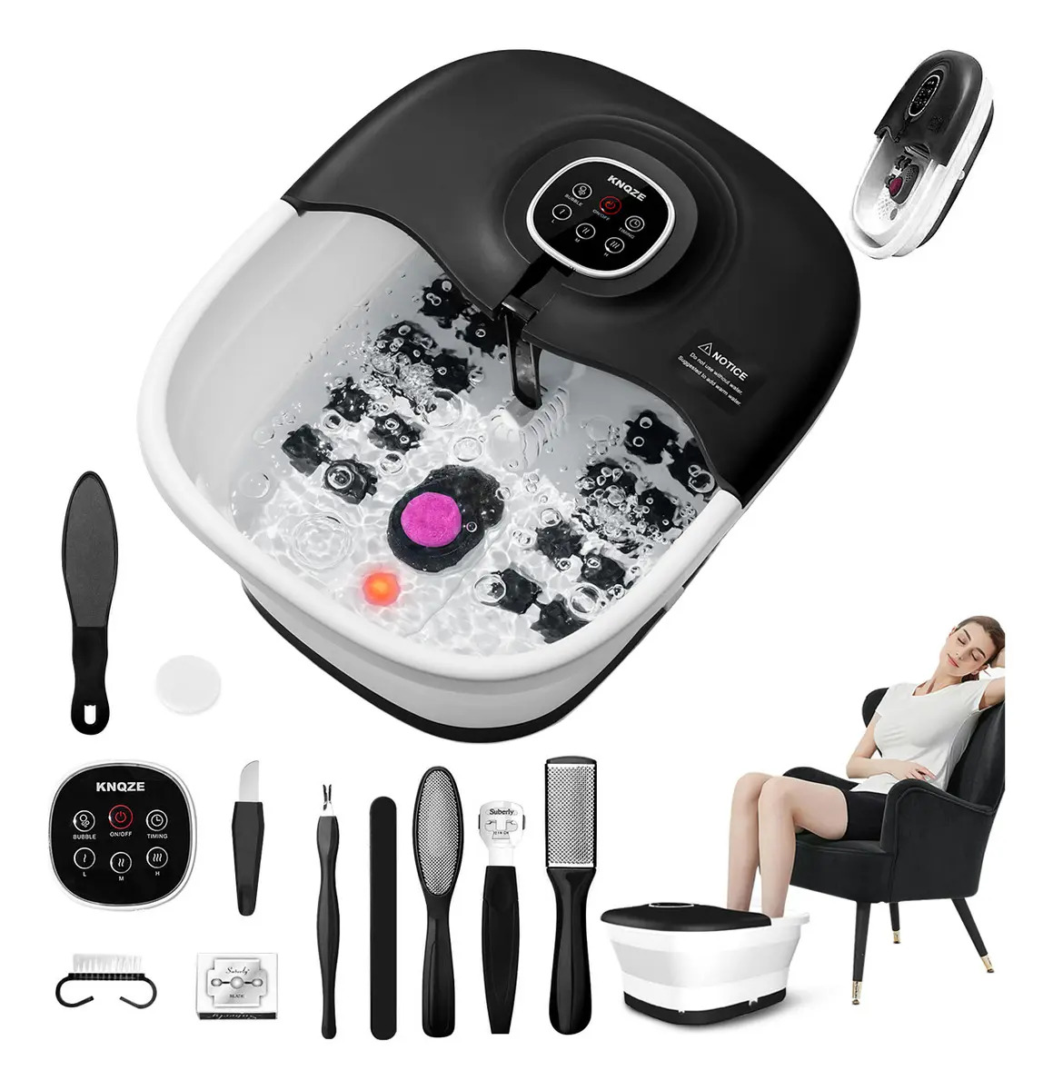 Tina Spa Para Pies Pedicura Baño De Pies Plegable Burbujas Con Control De Temperatura Masaje Para Pies Eléctrica Con Calefacción Y Rodillos