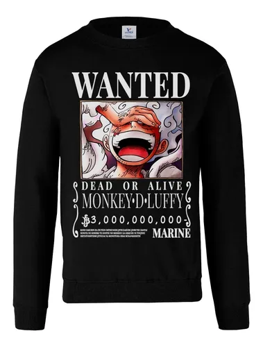 Sudadera Cartel Wanted Monkey D Luffy One Piece 3 Mil Negra