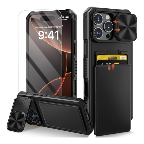 Funda 5 En 1 Para iPhone 16 Pro Max Con Tarjetero [combinación De Funda Para Cámara, Soporte Y Soporte Para Selfies] Funda Tipo Cartera