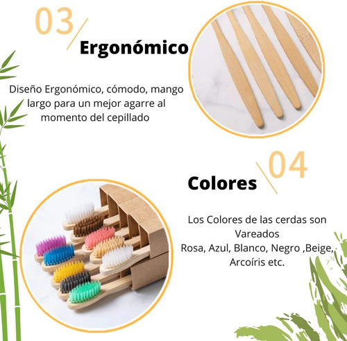 10 Cepillos De Dientes Bambu Biodegradable Ecologico
