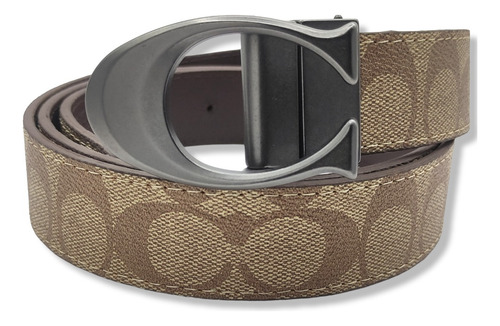 Cinturon Coach Doble Vista Reversible Hombre Mujer Unisex Color Beige Diseño De La Tela Hebilla C Talla M (115cm)