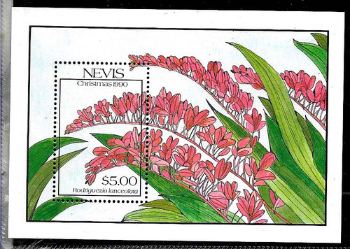 #8170 Nevis 1990 Flores Flora Hoja Bl Yv Bl 32 Mnh