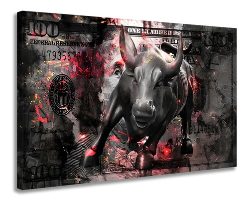 Quadro Decorativo Grande Touro Ny Nota Abstrato Cor Preto