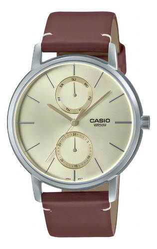 Reloj Casio Mtp-b310l-9a Sumergible Unixes Cuero Calendario Color De La Malla Marrón Color Del Bisel Plateado Color Del Fondo Beige