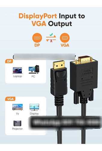 Cable Display Port A Vga 6 Pies