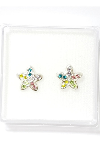 Aretes De Estrella Colors De Plata 925 +estuche