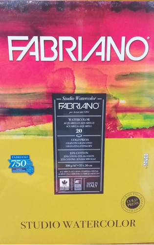Fabriano Block Acuarela 300gr 35x50 20 Hojas Grano Fino