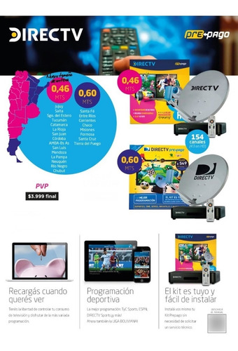 Imagen 2 de 4 de Antena Directv Hd Prepago Sin Abono Kit Autoinstalable 46 Cm
