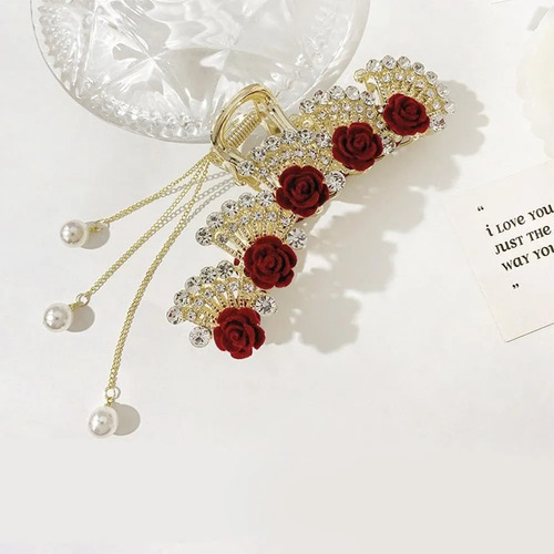 Pinzas De Pelo De Terciopelo Con Borlas Rosas Para Mujer, Cr