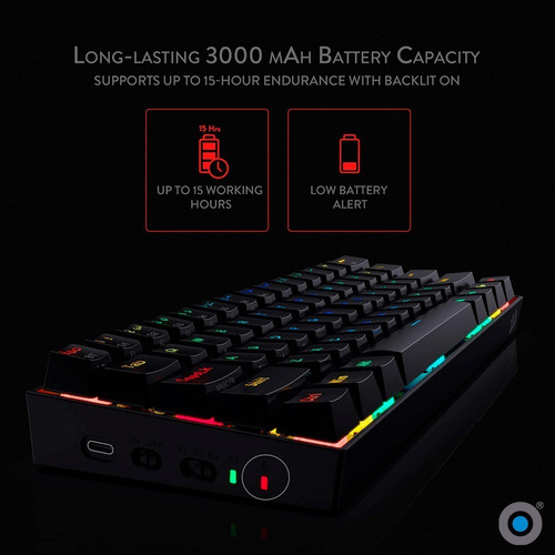 Imagen 4 de 6 de Teclado Gamer Redragon Draconic K530 Rgb Bluetooth 5.0 Negro