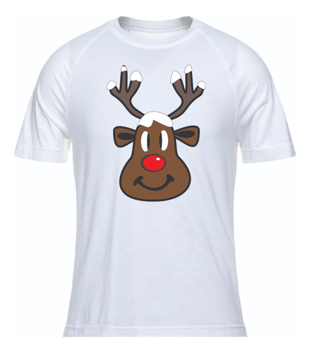 Camisetas Navideñas Navidad Renos Bufanda-cafe X1 Und Blanca