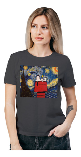 Polera Mujer Snoopy Van Gogh Noche Algodon Organico Wiwi