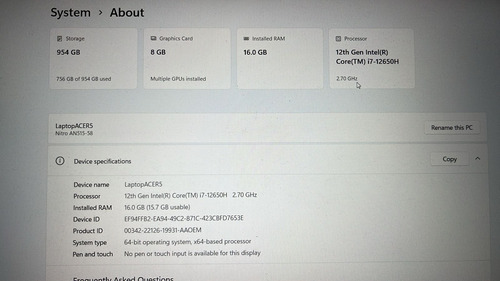 Acernitro5, I7, Rtx 4060, 1tb Ssd, 16gb De Ram (Usado)