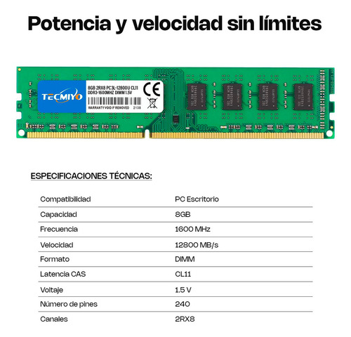 Memoria Ram Ddr3 8gb 1600 Mhz Para Escritorio Udimm