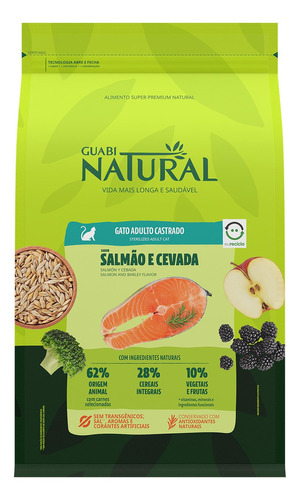 Alimento Natural Castrados para gato adulto sabor salmão e cevada em sacola de 7.5kg