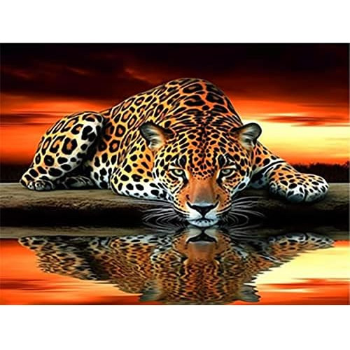 Pintura De Diamantes 5d Del Leopardo Reflexión Por Nú...