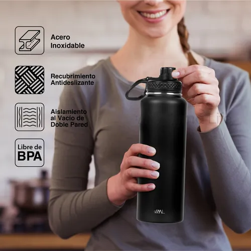 Magma Life Termo Para Café Y Agua De Acero Inoxidable 32 Oz (950 Ml): Contiene 3 Tapas Para Diferentes Tipos De Bebidas, Ideal Para Mantener La Temperatura Deseada (negro)