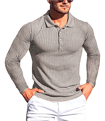 Polo De Manga Larga Vertical De Alta Elasticidad Para Hombre