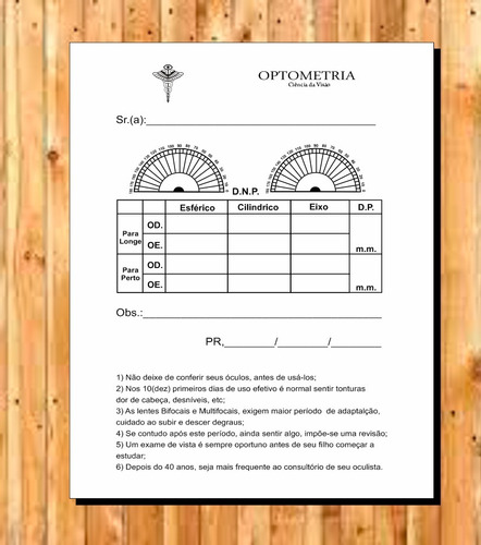 40 Blocos Receituário Optometrista Total 2000 Folha Modelo 2