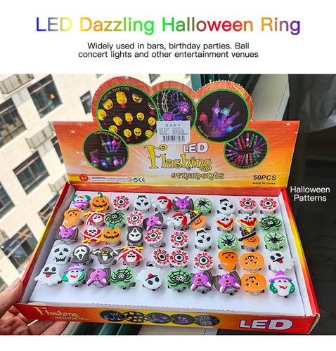 50 Unidades/caixa Anéis Luminosos Led Brilhantes Halloween