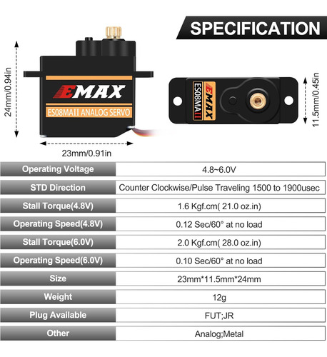 Ogrc Servo De Dirección Emax Servo Rc De 12 G Con Enlace De