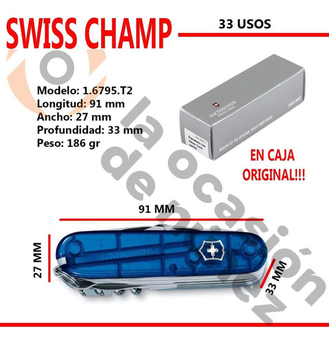 Imagen 2 de 7 de Victorinox Cortaplumas Swiss Champ Suiza 33 Usos Navaja
