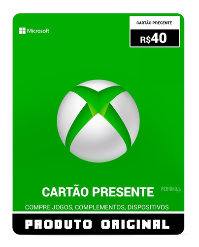Cartão Presente Xbox Gift Card Microsoft Brasil R$ 40 Reais